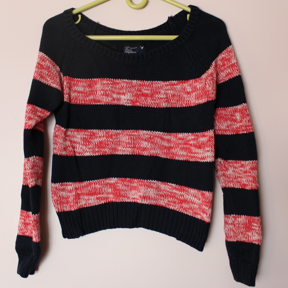 Pink and Navy Striped A&E Knit Sweater